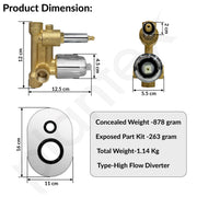 Plantex Brass Concealed Body High Flow Diverter Full Set with  6 x 6 inch  Overhead Shower and Bath Tub Spout/Bathroom Shower Set -- Combo (Chrome)