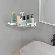 Plantex Bathroom Corner Shelf for Wall Plastic/Unbreakable Corner Stand for Bathroom with Stainless Steel Railings/Bathroom Accessories (9x9 inches, Transparent)