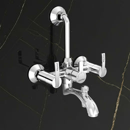 Plantex Pure Brass 3 In 1 Wall Mixer for Bathroom with L-Bend Provision for Overhead and Hand Shower/Water Saving Nozzle for Mixer Tap with Brass Wall Flange (Aq-1419-Chrome)