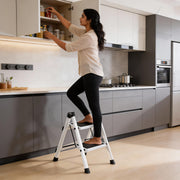 Plantex 2 Step Ladder for Home Use/Wide Anti-Slip Heavy-Duty Step Stool/Lightweight Kitchen Ladder (White)