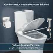 Plantex Hygienic Toilet Combo/Polypropylene Toilet Seat Cover / Self Adhesive Toilet paper holder/D- Shape Health Faucet Set with 1.20 meter hose Pipe for Toilet and Clamp (Chrome)
