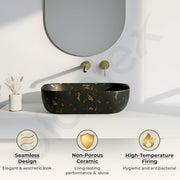 Plantex Ceramic Black Wash Basin for Bathroom/Hand Wash Sink/Countertop Basin/Tabletop Washbasin For Living Room (18x13x5 Inch - Marble Finish)