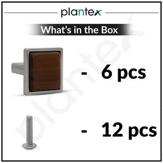 Plantex Knobs for Drawer/Square Drawer Knobs/Knobs for Cabinets/Pull-Push Knobs for Kitchen/Bedroom Drawer - Pack of 6 (Satin & Wood)