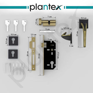 Plantex Triple Security Door Lock for Home/Main Door Lock Set with 3 Years of Warranty by Plantex/Mortise Lock for Door with Brass Lock Body & Cylinder(7026 - Brass Antique)