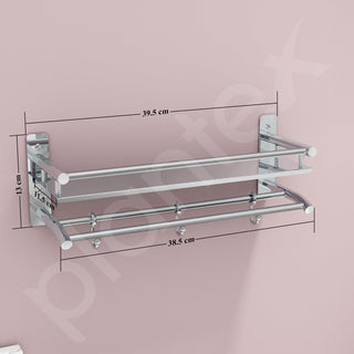 Plantex Premium Stainless Steel Bathroom Shelf/Multipurpose Rack with Towel Hooks & Hanger/Rod/Bathroom Organiser with Drill/Bathroom Stand-(2-Tier,Chrome)