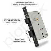 Plantex Heavy-Duty Door Lock Set - Main Door Lock Handle Set/ 6-Lever Lock Mechanism with 3 Years of Warranty/Mortise Lock with 3 Keys, Brass Lockbody (Z-Black)