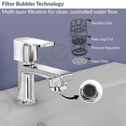 Plantex Pillar Tap for Wash Basin with Water Saving Aerator and Brass Spindle/Quarter Turn Basin Tap with Teflon Tape/Pillar Cocke for Wash Basin - Pack of 1 (Saga, Chrome)