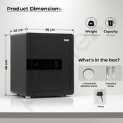 Plantex Safe Locker for Home/55 litre Safety Locker Box with Biometric Fingerprint, Touchscreen & Emergency Key/Tijori with External Power Backup - (Black)