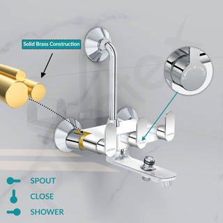 Plantex Pure Brass Wall Mixer for Bathroom 3 in 1 with L-Bend Provision for Overhead and Hand Shower with Water Saving Nozzle/ 7 Year Warranty by Plantex (ORN-219- Mirror-Chrome)