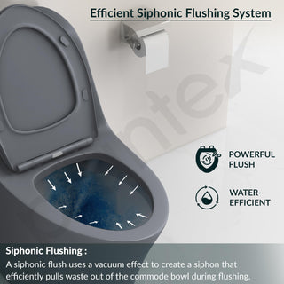 Plantex Imported Ceramic Commode/Rim Siphonic Vacuum Jet Flush Western Commode/One Piece Western Toilet with Soft Closing Toilet Seat - S Trap (Matt Grey)