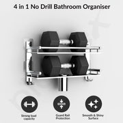 Plantex Bathroom Organiser without Drill/Stainless Steel Bathroom Accessories Set with Soap Dish and Brush Holder/Hooks/Tumbler Holder/Bathroom Stand for Wall (2-Tier, Chrome)