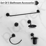 Plantex 304 Grade Stainless Steel Bathroom Accessories Set of 5 - Towel Rod/Hand Napkin Hanger for Wash Basin/Soap Case/Toothbrush Holder/Robe Hook - Daizy (Black)