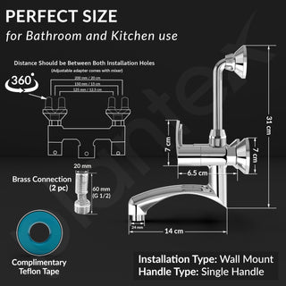 Plantex Wall Mixer for Bathroom 2 In 1 with Overhead Shower Provision and Long Bend Pipe/Mixer Tap for Bathroom with Water Saving Nozzle-7 Year Warranty (AQ-1418-Mirror Chrome)