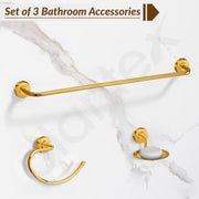 Plantex 304 Grade Stainless Steel Bathroom Accessories Set of 3 - Towel Hanger/Napking Holder/Dual Soap Holder for Bathroom - Daizy (Golden)