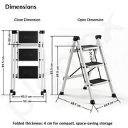 Plantex 3 Step Ladder for Home Use/Wide Anti-Slip Heavy-Duty Step Stool/Lightweight Kitchen Ladder 3 Step (White)