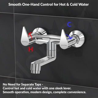 Plantex Pure Brass Non Telephonic Wall Mixer with Water Saving Faucet/Mixer Tap for Bathroom with Brass Wall Flange and Teflon Tape-7 Year Warranty (Pac-1816-Chrome)