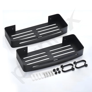 Plantex Bathroom Accessories Items/Space Aluminium Bathroom Shelf with Removable Hooks/Wall Mounted Shelf for Bathroom/Kitchen/Living Room - 12x5 inches, Black (Pack of 2)