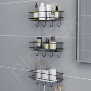 Plantex Drill Free Bathroom Shelf for Wall/Self Adhesive Shelf for Kitchen with Hooks & Magic Sticker/Bathroom Accessories Set - GI Steel (Pack of 3)