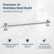 Plantex J4 Stainless Steel Self Adhesive Towel Rod for Bathroom/Single Towel Hanger without Drill/Towel Holder for Bathroom/24 Inch Towel Rod with Hook/Bathroom Accessories- Pack of 1 (Chrome)