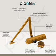 Plantex Premium Door Closer/55 kg Automatic Door Closer for Wooden Door/Wide 180 Degree Opening Door Closer for Home/Hotel/Office- Golden (ISO 9001 Certified)