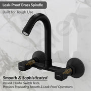 Plantex Sink Mixer Tap for Kitchen with 360Â° Swivel Spout/Hot and Cold Water Tap with Wall Flange and Teflon Tape/Brass Spindle Sink Tap (Black)
