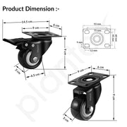 Plantex 2 .5 Inch Caster Wheel/Heavy Duty Soft PU Swivel Caster Wheels with 360 Rotation and No Noise/Wheels for Heavy Furniture/Trolley Cart/Table - Set of 4 (Black) - (2 with Brakes & 2 Without)