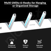 Plantex Wall Hooks for Hanging Cloth/Stainless Steel Towel Hangers/Bathroom Robe Hooks/Door Hangers/Square Wall Hook/Hook Rail for Hanging Keys - 6 Hooks (Pack of 1, Chrome)