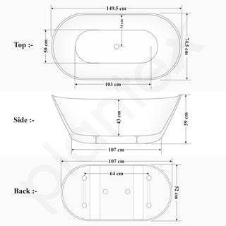 Plantex Freestanding Bathtub For Bathroom/Bath tub for Adults/Deep Soaker Bathtub with Overflow, Popup and Drain Pipe (BSM-203-White-1500mm)