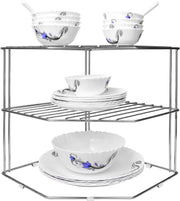 Plantex Stainless Steel Multipurpose 3-Tier Kitchen Corner Rack/Storage Shelf/Dish Rack/Storage Rack for Kitchen (Chrome Finish)