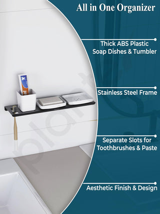 Plantex Stainless Steel with ABS Material Double Soap Dish/Stand with Tumbler Holder for Bathroom and Kitchen/Bathroom Accessories - Matt Black