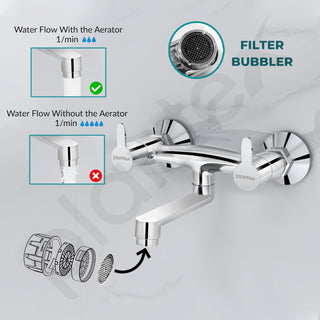 Plantex Non-Telephonic Wall Mixer Tap for Bathroom with Brass Wall Flange and Teflon Tape/Mixer Tap for Bathroom with Water Saving Aerator-(FLO-816, Chrome)