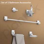 Plantex 304 Grade Stainless Steel Bathroom Accessories Set of 5 - Towel Rod/Hand Napkin Hanger for Wash Basin/Soap Case/Toothbrush Holder/Robe Hook - Darcy (Chrome)