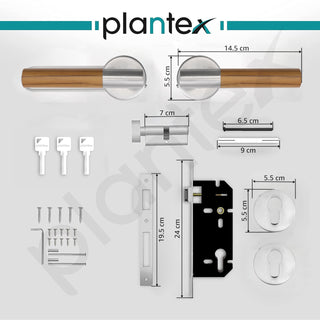 Plantex Main Door Lock/Mortise Lock for Door with 3 Years of Warranty - Robust Door Lock for Home with Brass Lock Body & Cylinder (038-Matt & Wood Finish)