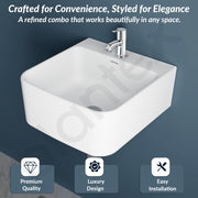 Plantex Ceramic Basin with Stainless Steel Pillar Cock/Wall Hung Basin/Deck Mount Tap/Basin for Bathroom - (Roma - Combo)