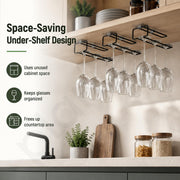 Plantex Self-Adhesive Wine Glass Holder Hanging/Stemware Organizer Rack/Under Cabinet Glass Storage Stand/Wine Rack for Pubs/Kitchen/Bars - Pack of 3 (Black)