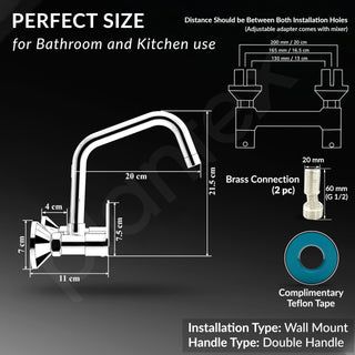 Plantex Pure Brass Wall Mount Sink Mixer Tap/Hot & Cold Kitchen Faucet with 360° Swivel Spout/Wall Mounted Water Tap - Pack of 1 (Chrome, 3224)