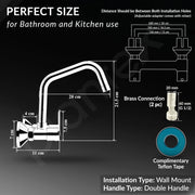 Plantex Pure Brass Wall Mount Sink Mixer Tap/Hot & Cold Kitchen Faucet with 360Ã‚Â° Swivel Spout/Wall Mounted Water Tap - Pack of 1 (Chrome, 3224)