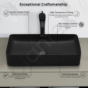 Plantex Ceramic Basin/Tabletop Wash Basin for Bathroom/Rectangle Over Counter Vessel Sink for Restaurant/Hotel (Matt Black, 24 x 14 x 4.5 Inch)