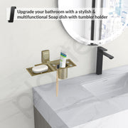 Plantex 304 Grade Stainless Steel 2 in1 Soap Dish with Tumbler Holder/Soap Stand/Tooth Brush Holder for Bathroom - Crystal (Brass Antique)