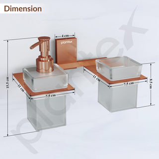 Plantex 304 Grade Stainless Steel Glass Liquid Dispenser with Tumbler Holder/Toothbrush Holder/Shampoo Dispenser for Washbasin/Kitchen/Bathroom Accessories - Pack of 1 (Crystal, PVD Rose Gold)