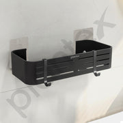 Plantex Aluminium Bathroom Shelf for Wall/Self Adhesive Kitchen Stand with Removable Hooks & Magic Stickers/Bathroom Fittings Accessories Set (12x5 inches, Matt Grey) - Pack of 2