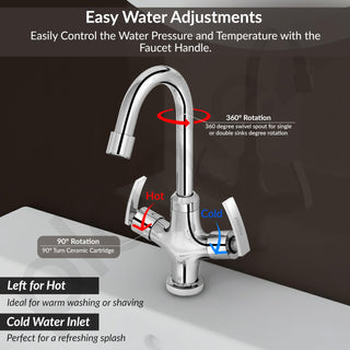 Plantex Pure Brass Wash Basin Tap/Hot & Cold with 360° Swivel Spout/Water Tap/Basin Tap for Home with 7 Year Warranty-(COL-1009-Chrome)