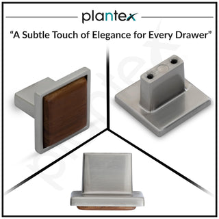 Plantex Knobs for Drawer/Square Drawer Knobs/Knobs for Cabinets/Pull-Push Knobs for Kitchen/Bedroom Drawer - Pack of 6 (Satin & Wood)