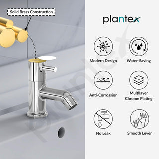 Plantex Pure Brass Pillar Cock Water Tap with Teflon Tape/Basin Tap with Water Saving Nozzle for Kitchen Tap-7 Year Warranty (ICO-903 Chrome)