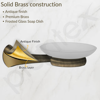 Plantex Smero Pure Brass Glass Soap Holder for Bathroom & Kitchen/Soap Stand/Case/Dish/Bathroom Accessories - Contrive (Rich Antique)