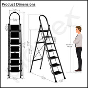 Plantex Steel 7 Step Ladder/Foldable Ladder for Home/Anti-Skid Wide 7 Step Ladder - (Apex - Black)