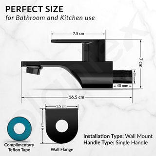 Plantex Pure Brass ORN-201 Bib Cock Water Tap with Brass Wall Flange & Teflon Tape/Bib Tap with Water Saving Aerator-7 Year Warranty (PVD Black)