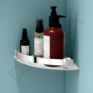 Plantex Bathroom Corner Shelf for Wall Acrylic/Wall Mounted Shelf for Bathroom with Stainless Steel Railings/Wash Room Accessories Items (White, 10x10 inches)