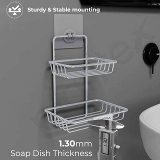 Plantex Self-Adhesive Stainless Steel Wall Hanging Soap Storage Rack/Bathroom Soap Holder for Wall/Double Layer Soap Tray - Bathroom Accessories