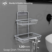 Plantex Self Adhesive Soap Holder for Bathroom/Stainless Steel Soap Case/2 Layer Soap Storage/Bathroom Accessories - Pack of 3 (Chrome)